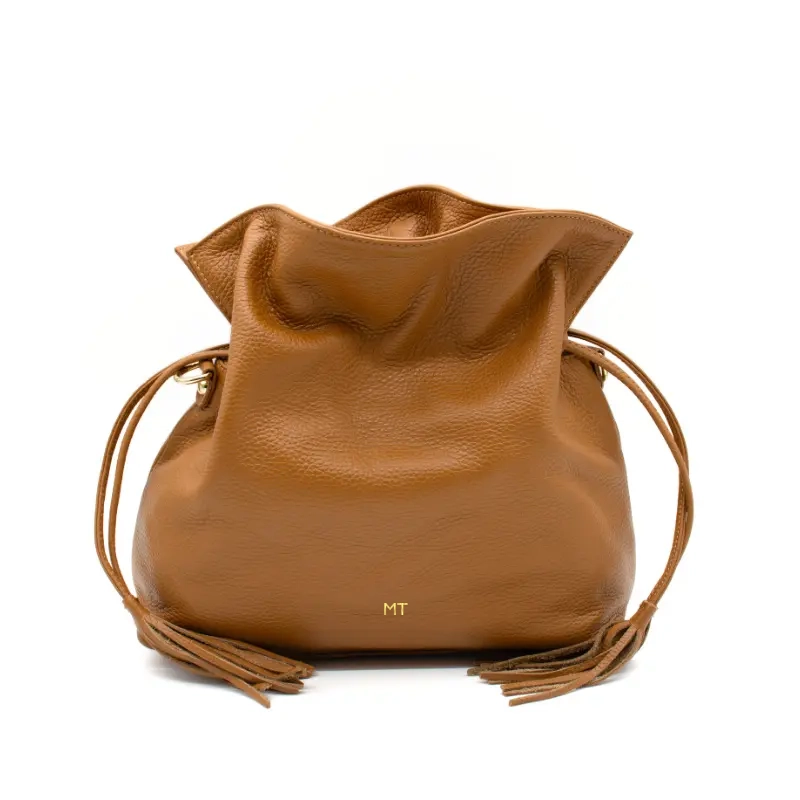 double camel multiway leather bag gold personalizaton