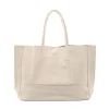 essential beige leather shopper bag gold personalization