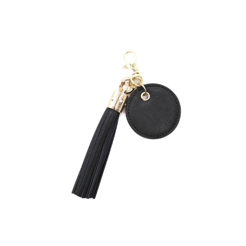 Fringe Black Leather Bag Key Ring