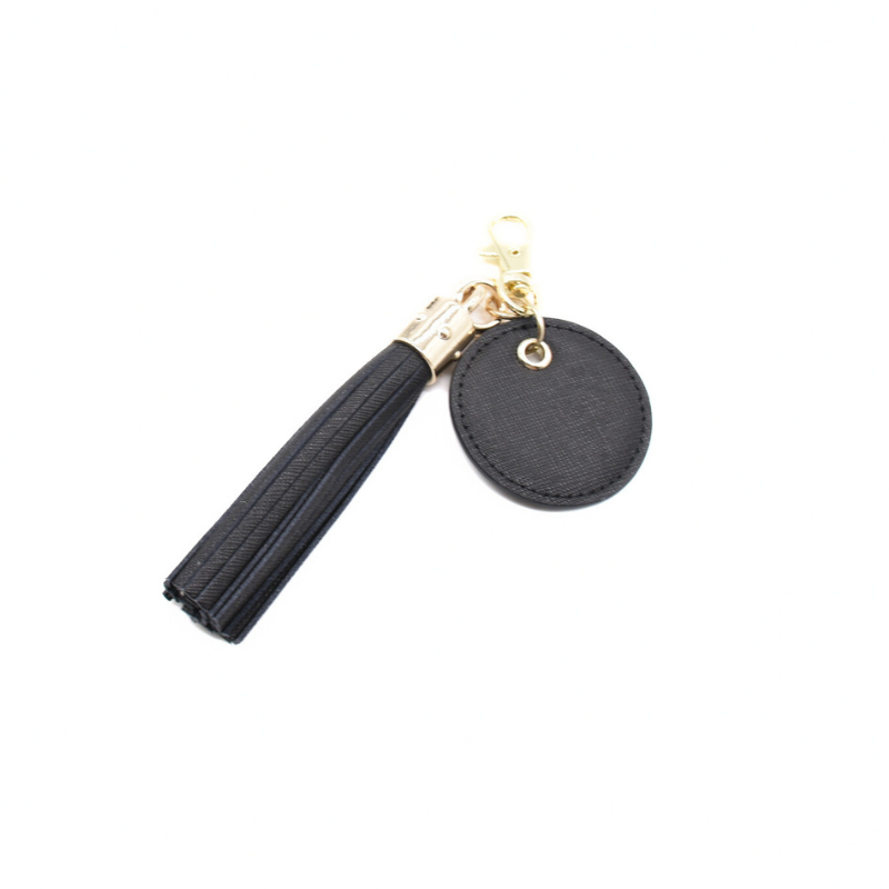 fringe black leather bag key holder