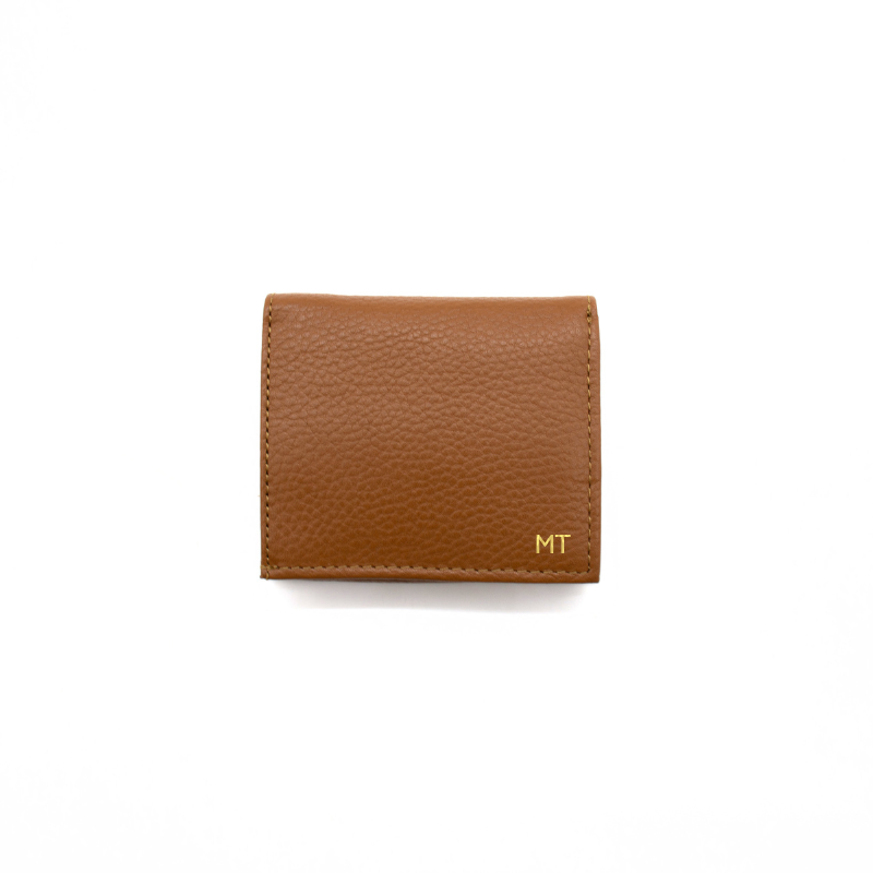 jess mini camel leather wallet gold personalization