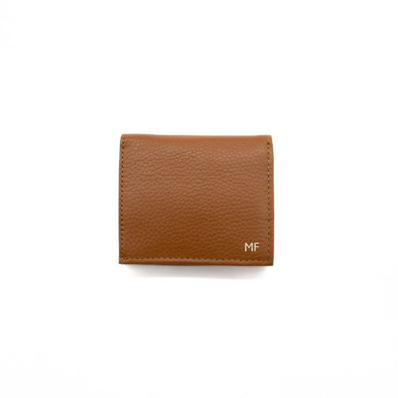 jess mini camel leather wallet silver personalization