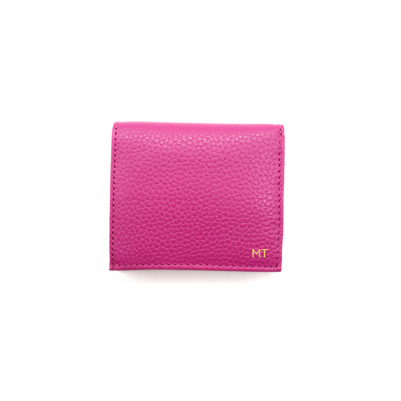 jess mini fuschia leather wallet gold personalization