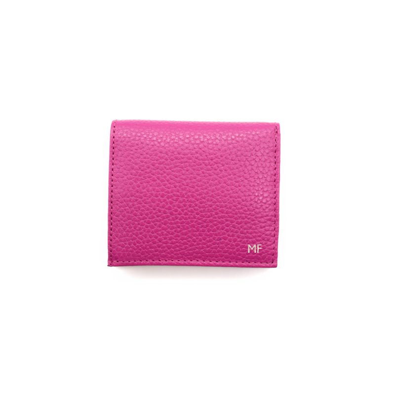 jess mini fuschia leather wallet silver personalization