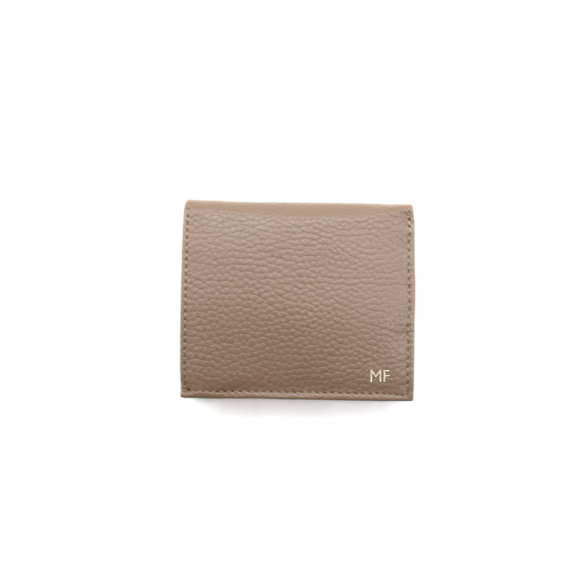 jess mini taupe leather wallet silver personalization