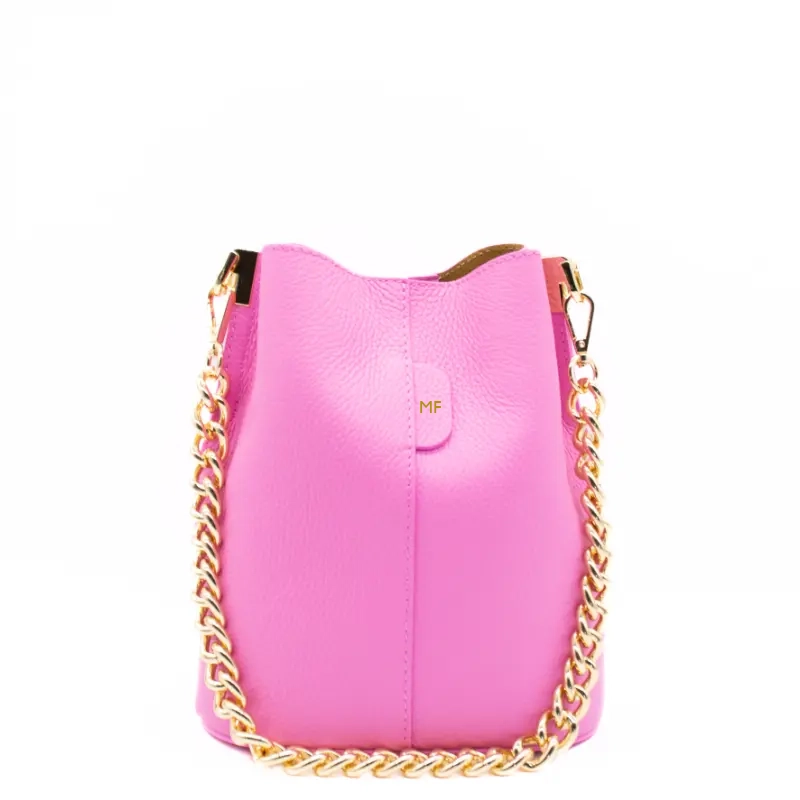 jessie pink leather bucket bag gold personalization