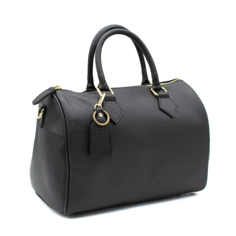 katy black leather handbag side