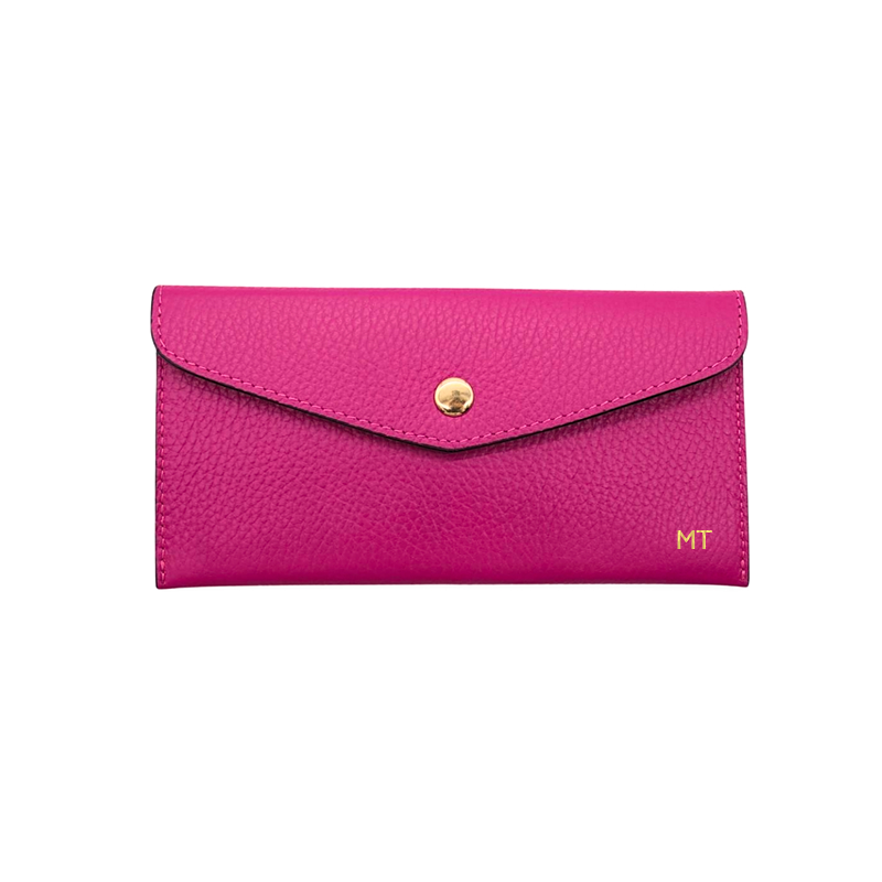 katy fuschia card holder leather wallet gold personalization