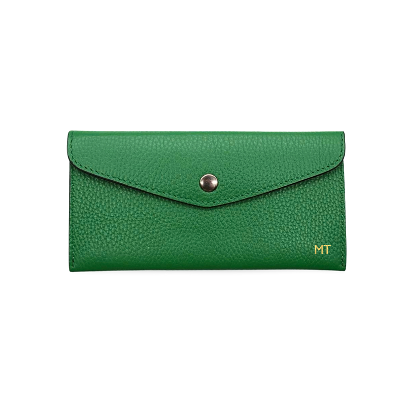 katy green card holder leather wallet gold personalization