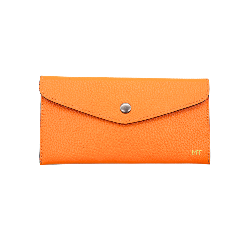 katy orange card holder leather wallet gold personalization