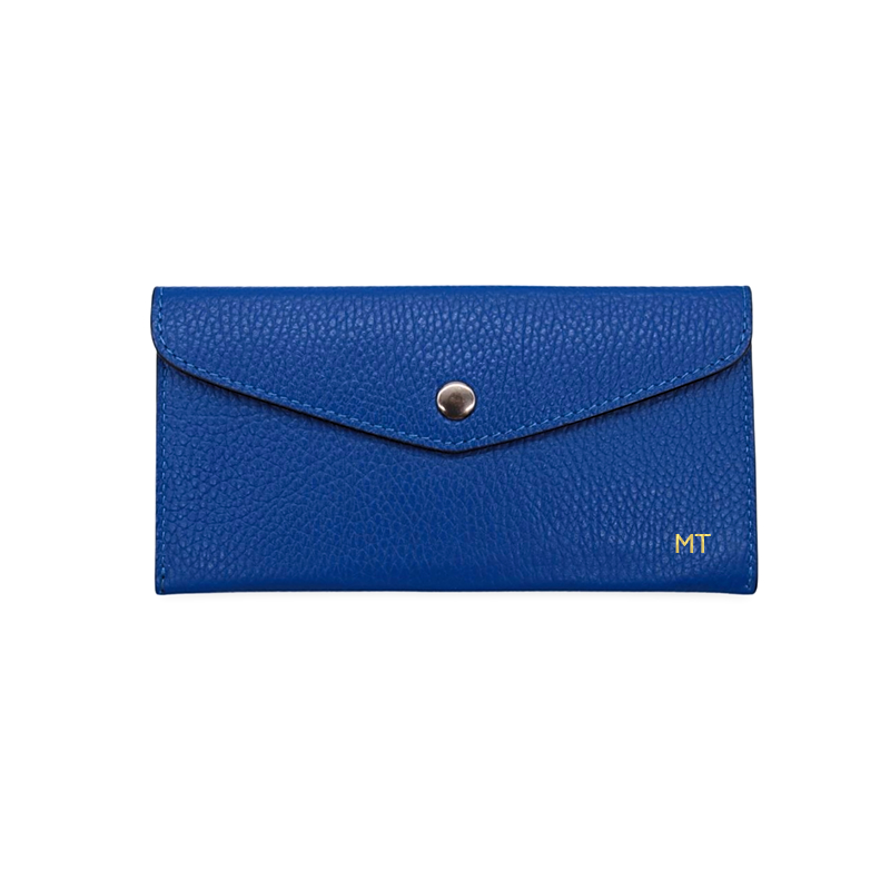 katy royal blue card holder leather wallet gold personalization