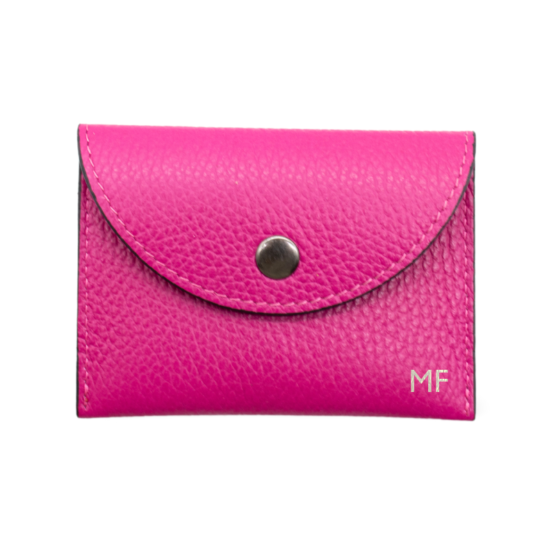 katy s fuschia card holder leather wallet silver personalization