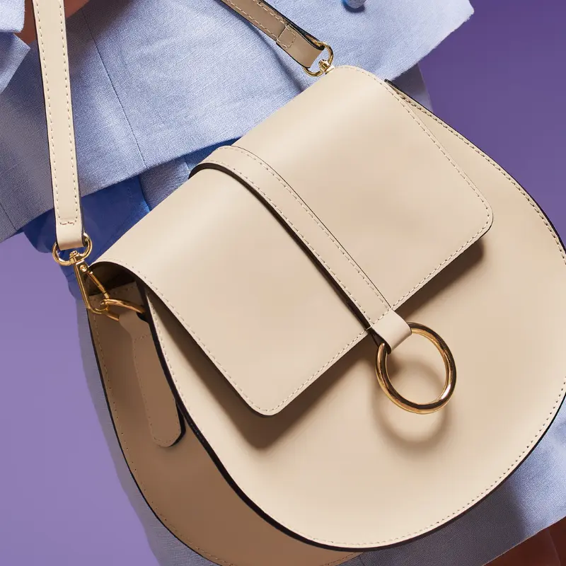 loop beige leather shoulder bag on model