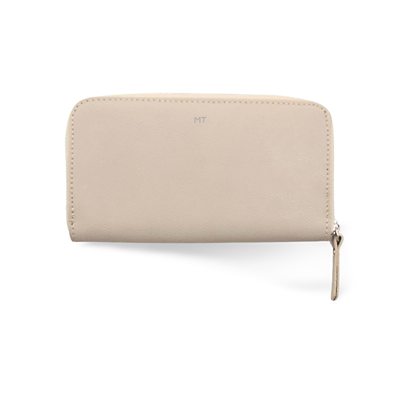 saffie beige leather wallet silver personalization