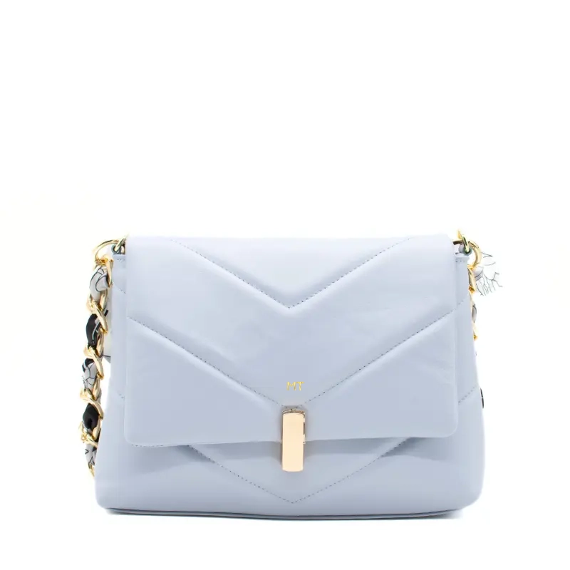 serena blue leather shoulder bag gold personalization