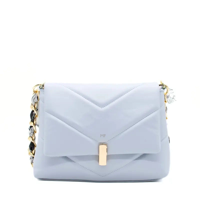 serena blue leather shoulder bag silver personalization