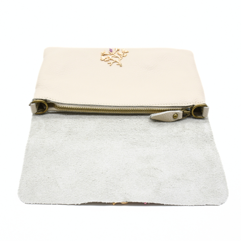 fecho zip de Verdant Clutch Bege em Pele