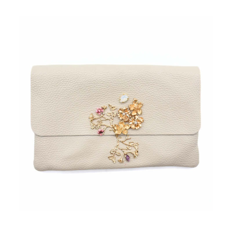 Verdant Clutch Bege em Pele