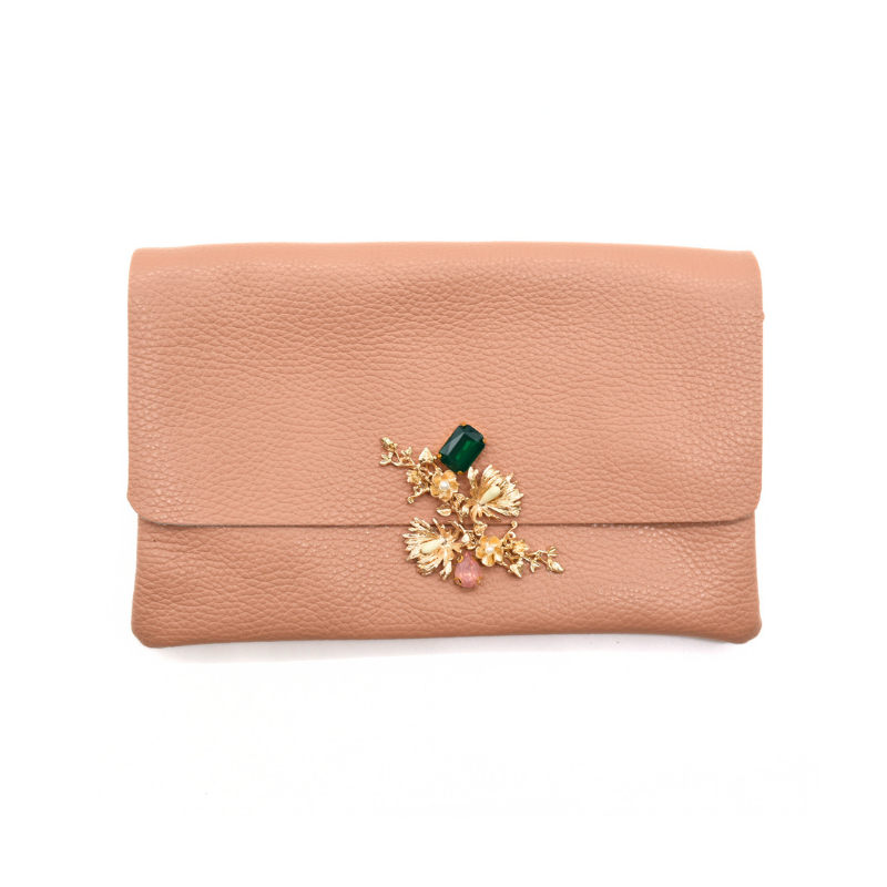 enchanted salmon clutch leather bag