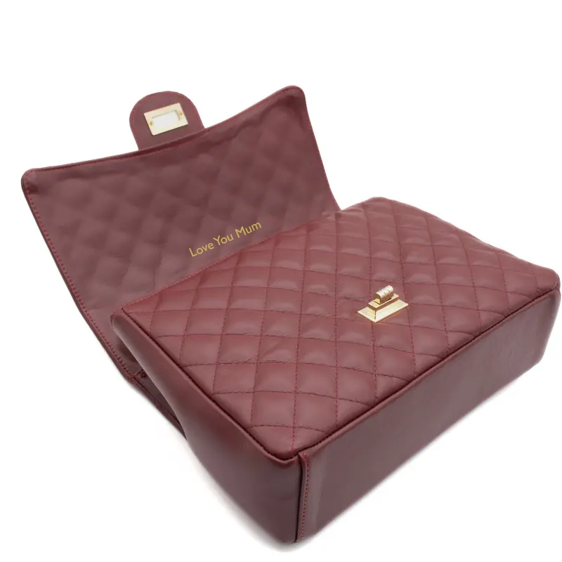 classic xl bordeaux shoulder bag interior gold personalization