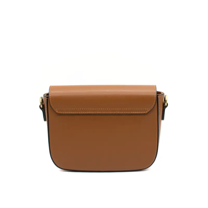 horsy dark camel crossbody leather bag back