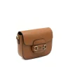 horsy dark camel crossbody leather bag side