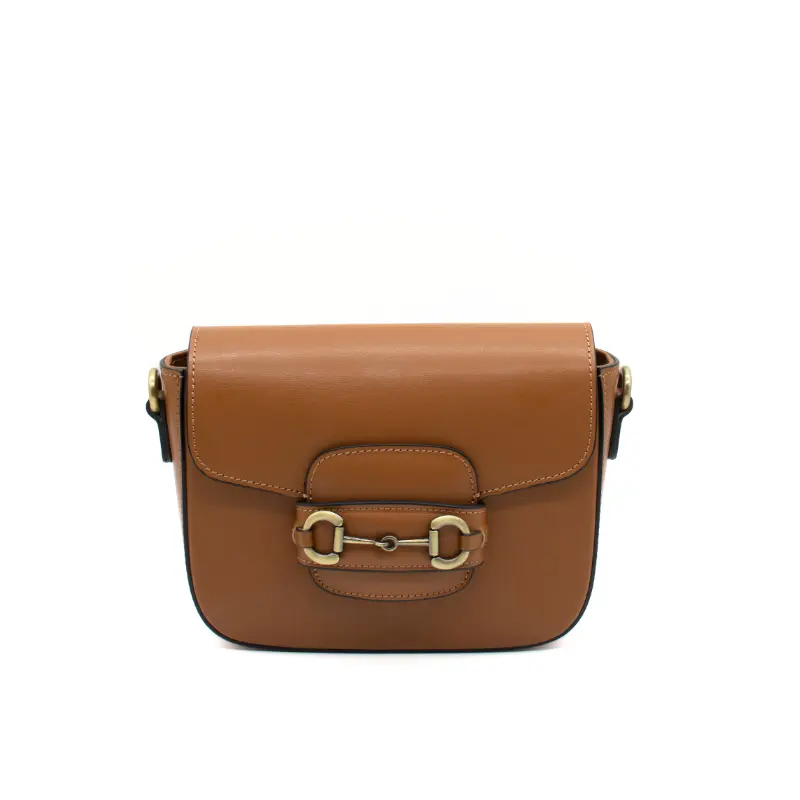 horsy dark camel crossbody leather bag