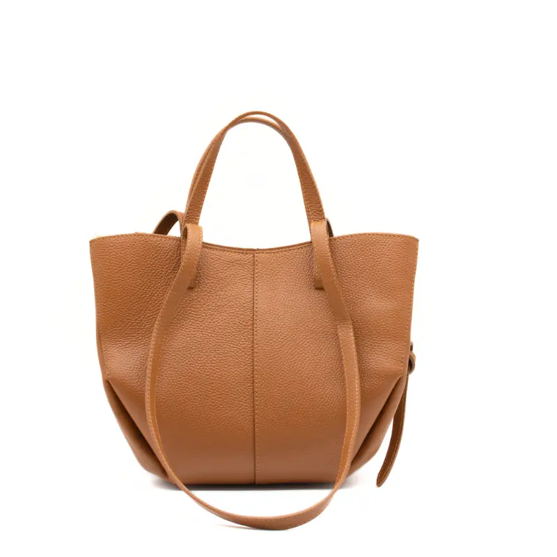 louise camel leather handbag front closed