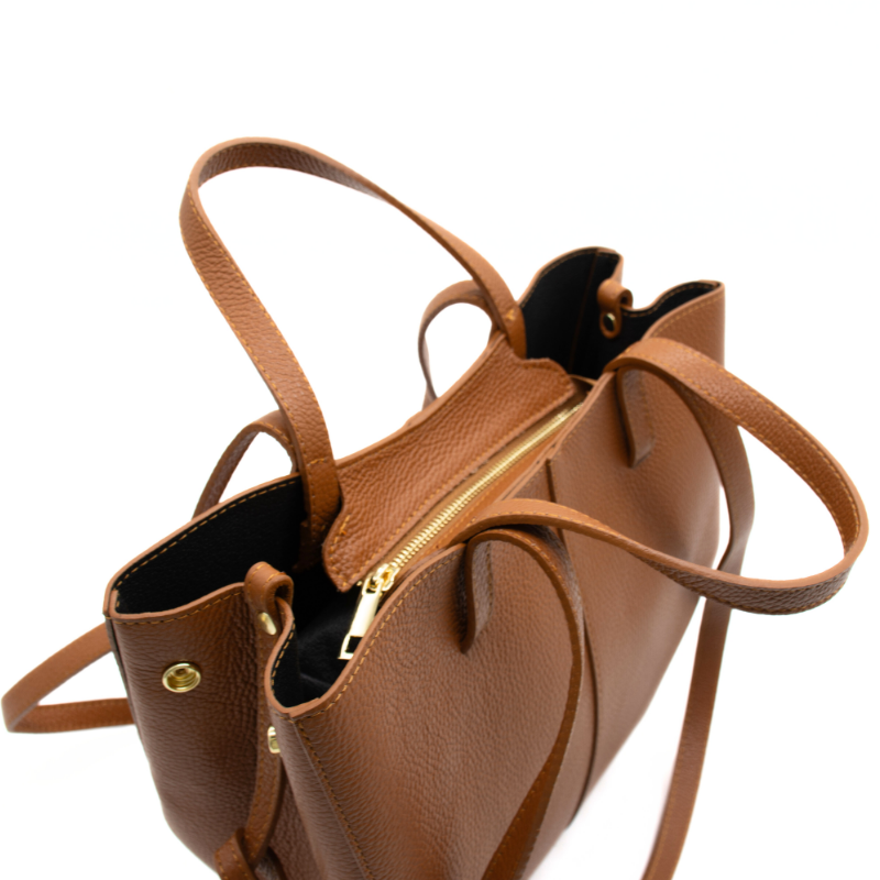 louise camel leather handbag zip