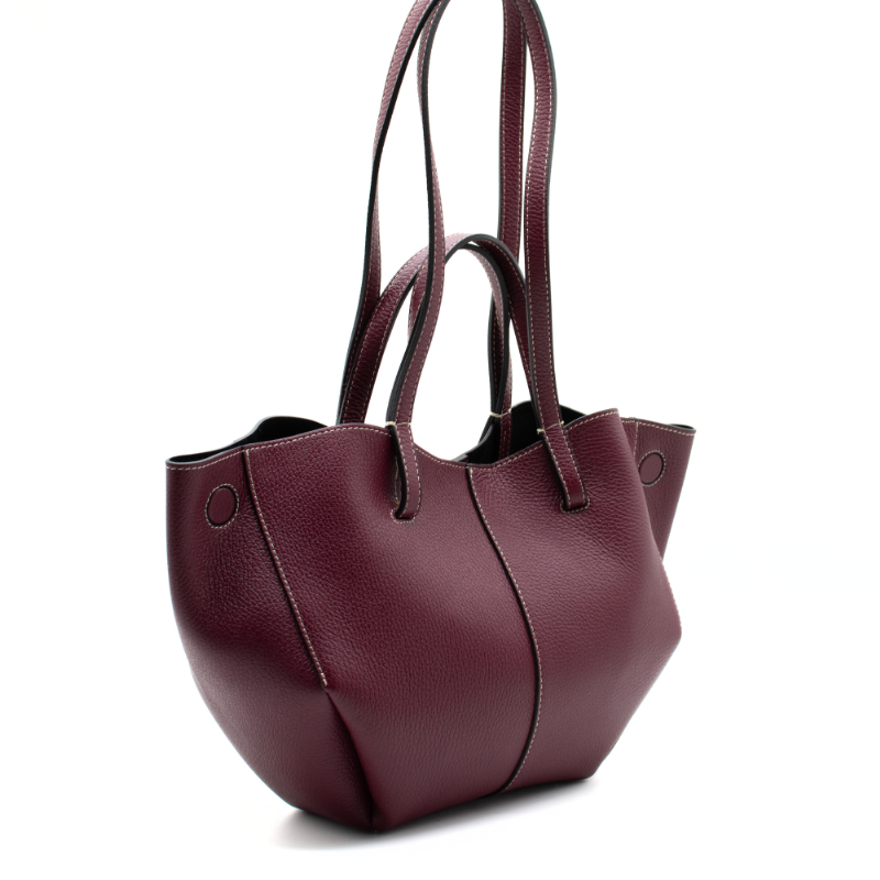 mag burgundy leather handbag side straps