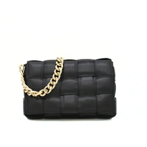 Braid Black Crossbody Leather Bag gold chain Braid Black Crossbody Leather Bag gold chain