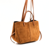 mag suede camel suede handbag closed side straps