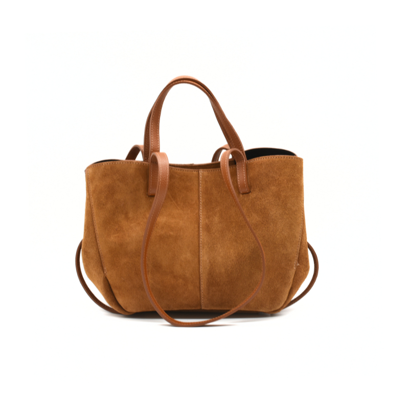 mag suede camel suede handbag closed