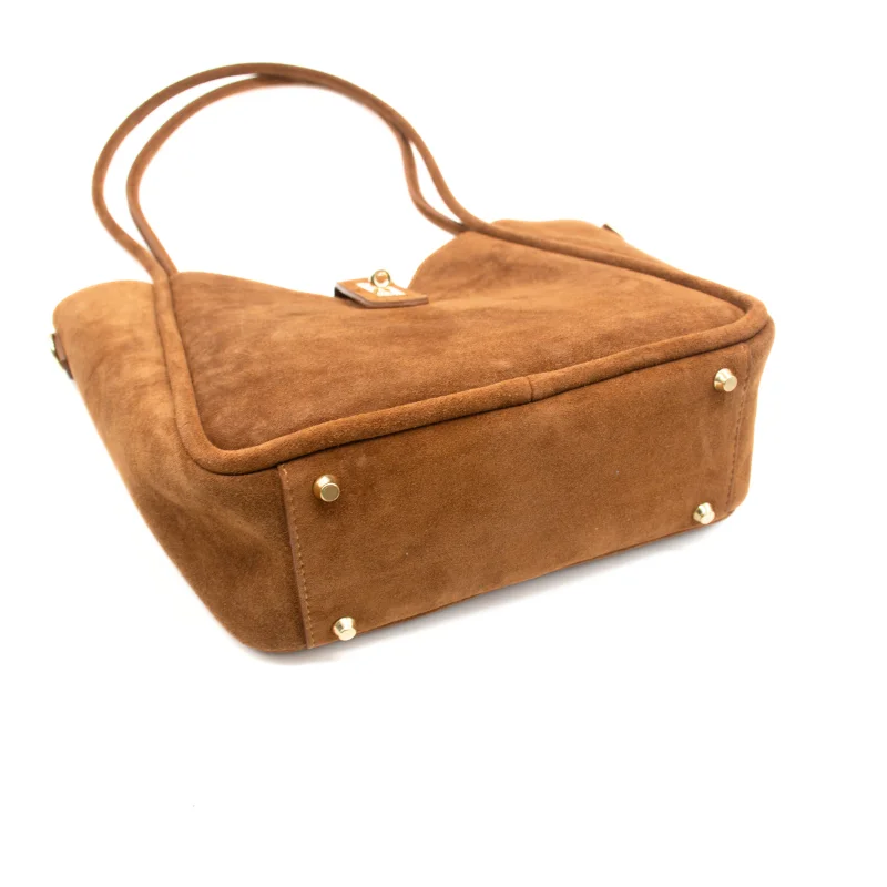 Parfait camel suede tote bag bottom