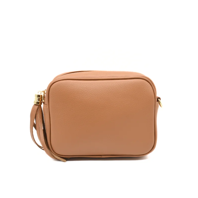 bb camel leather crossbody bag front bb camel leather crossbody bag front
