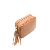 bb camel leather crossbody bag side detail