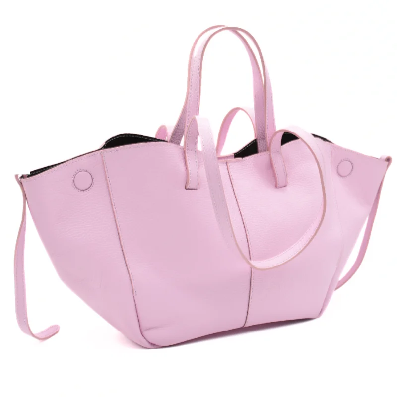 mag pink leather handbag side mag pink leather handbag side
