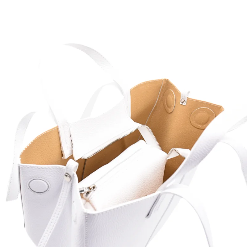 mag white leather handbag interior detail mag white leather handbag interior detail