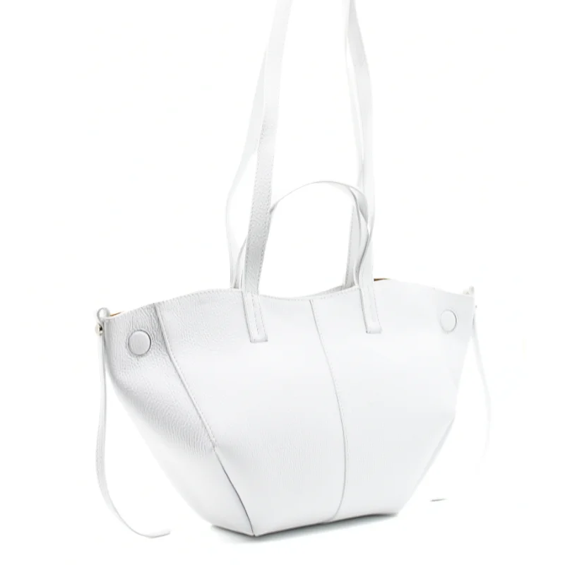 mag white leather handbag opened side mag white leather handbag opened side