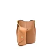 camel leather glasses case on bag