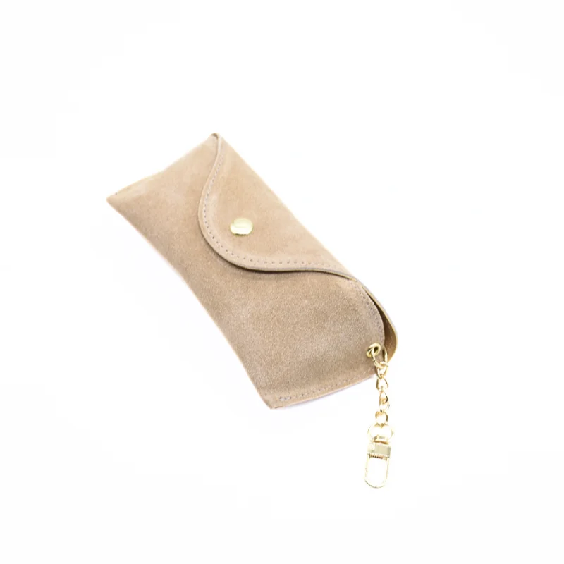 taupe leather glasses case side taupe leather glasses case side