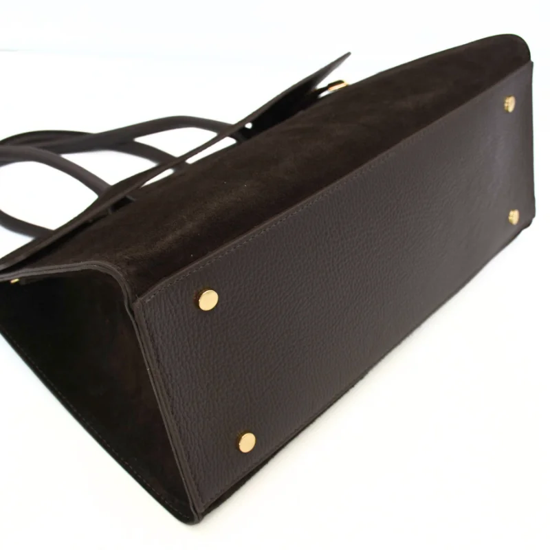 Anita Dark Brown Suede Leather Handbag Bottom Anita Dark Brown Suede Leather Handbag Bottom