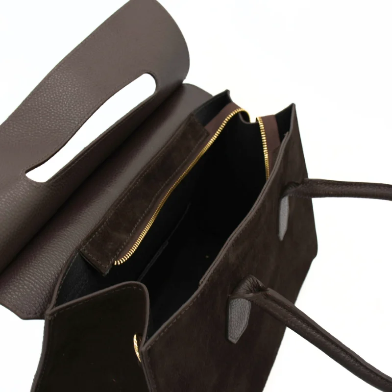 Anita Dark Brown Suede Leather Handbag interior Anita Dark Brown Suede Leather Handbag interior