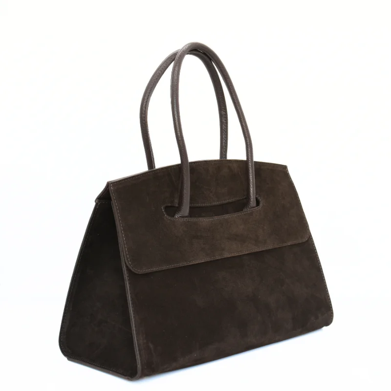 Anita Dark Brown Suede Leather Handbag side Anita Dark Brown Suede Leather Handbag side