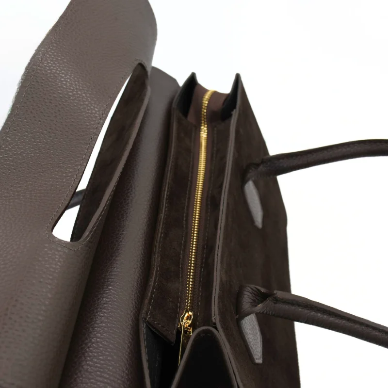 Anita Dark Brown Suede Leather Handbag zip Anita Dark Brown Suede Leather Handbag zip
