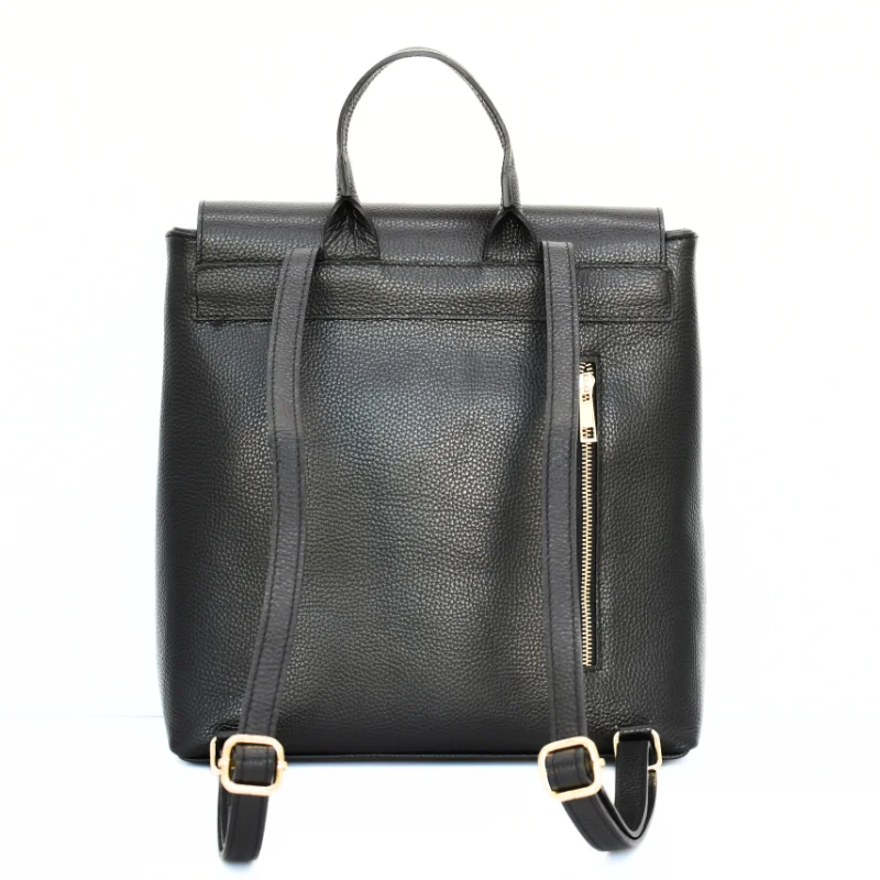 anna black leather backpack back