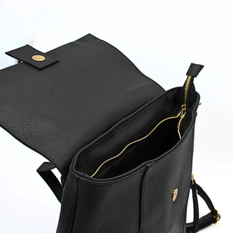 anna black leather backpack opened