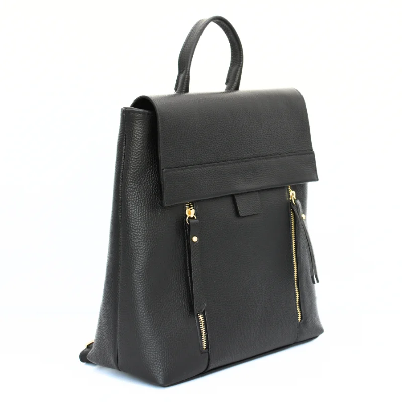 anna black leather backpack side