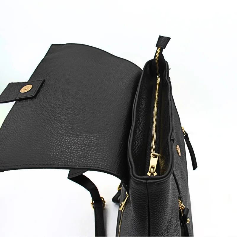 anna black leather backpack zip