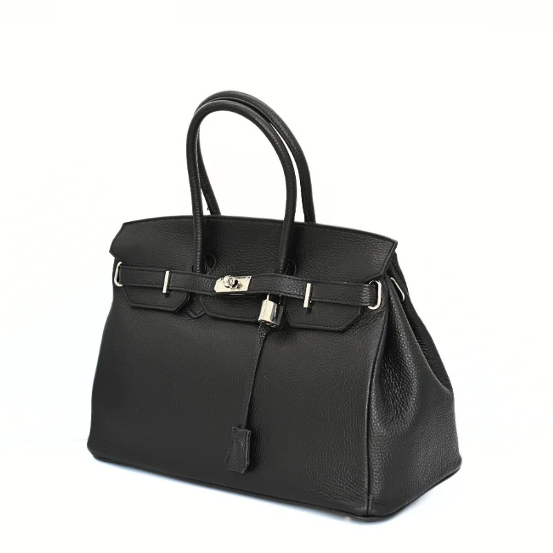 Mary black leather handbag side Mary black leather handbag side